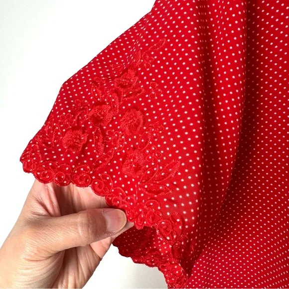 Vintage Retro Lolita Polka Dot Blouse Feminine Coquette Girl Embroidered Collar - Picture 6 of 11